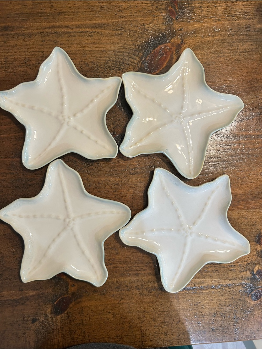 Set of 4 ~ Blue Sky Starfish Dishes, Coastal Beach Nautical Decor Ceramic - 8.5”